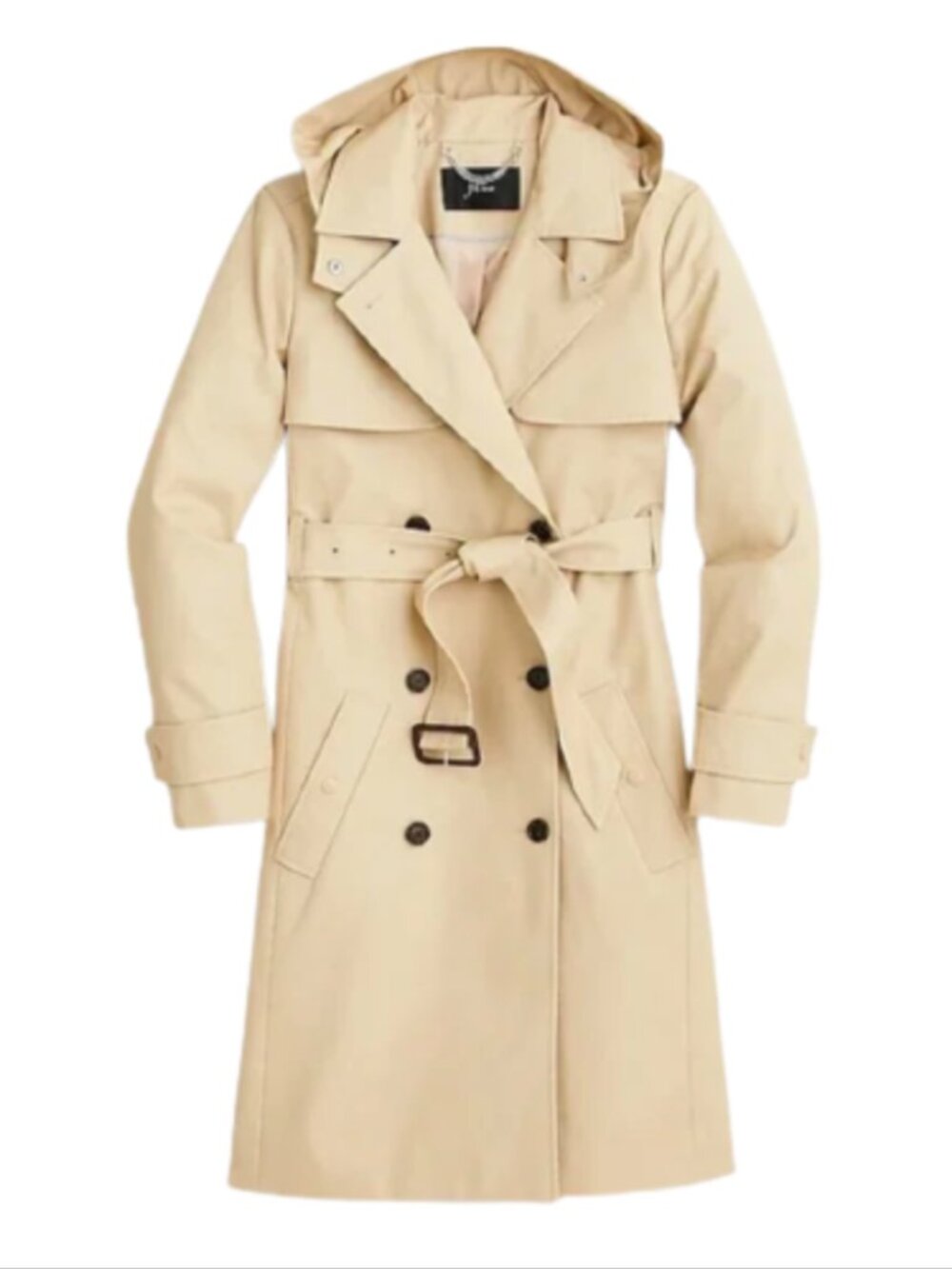 NWT JCREW NEW Icon Trench Coat Womens 0 Tan Khaki Hooded Belt Jacket BF456 NEW